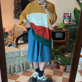 Hearujoy Y2k Streetwear Men's Contrasting Knitwear Casual Short Sleeve Tops Fashion Hollow T-shirt Trendy All-match Pullover POLO Shirts